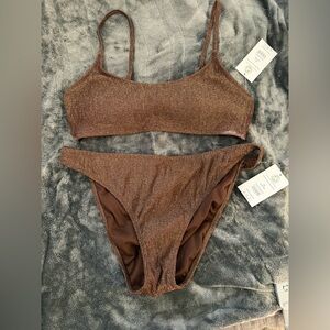 No Boundaries Shimmer Brown Bikini Set